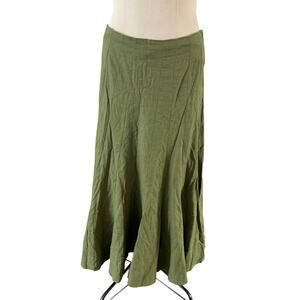 Green Linen Maxi Skirt Size 10 Ruffle Boho Forest Fairy